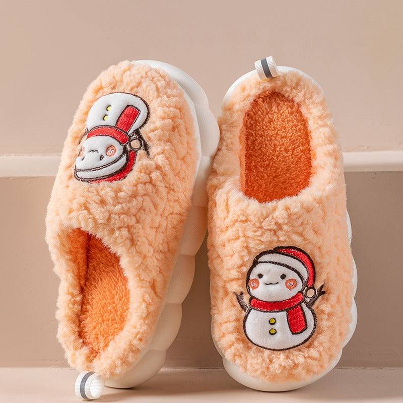 Lindas pantuflas de muñeco de nieve con suela gruesa antideslizante