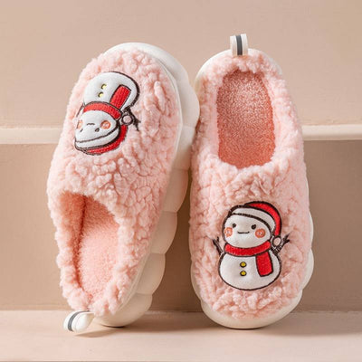 Chaussons mignons en forme de bonhomme de neige à semelles épaisses et antidérapants