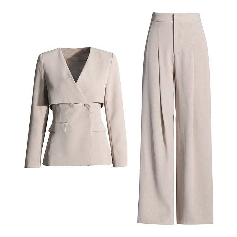 Anna V-neck blazer +high waisted pleated wide leg pants set - Hot fashionista