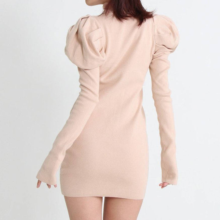 Jolene Puff Sleeves Knit Dress - Hot fashionista