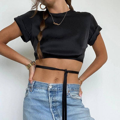 Adelaide O Neck Short Sleeve Crop Top