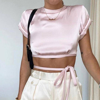 Adelaide O Neck Short Sleeve Crop Top