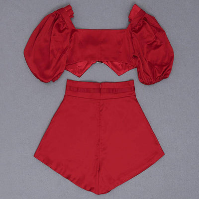 Tyne Puff Sleeve Belted Crop Top & Mini Skirt Set