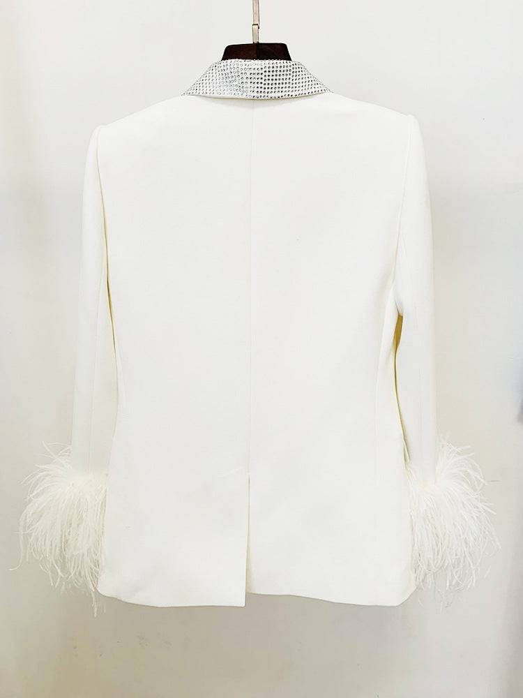 Sara long sleeve feather blazer with diamond collar - Hot fashionista