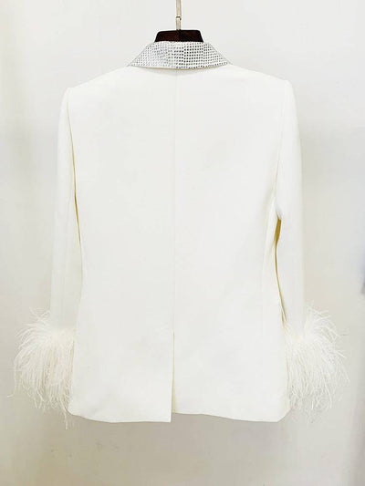 Sara long sleeve feather blazer with diamond collar