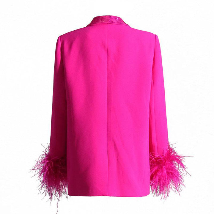 Sara long sleeve feather blazer with diamond collar - Hot fashionista