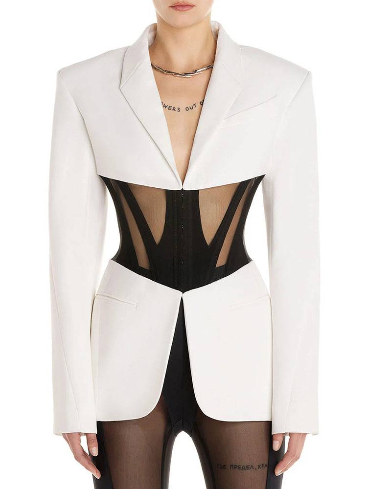 Candice Single-breasted Corseted Blazer In White - Hot fashionista