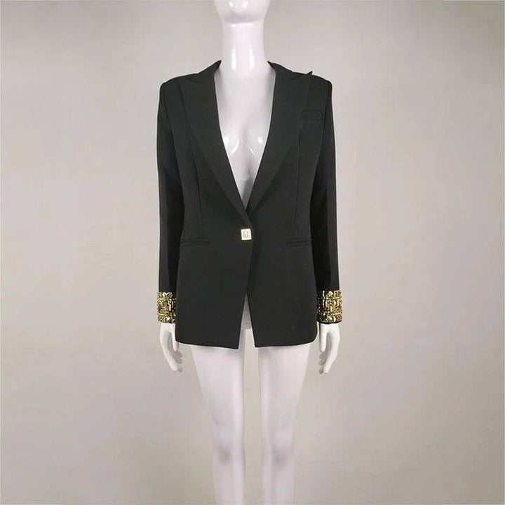 Lenora Long Sleeve Gold Detail Blazer - Hot fashionista