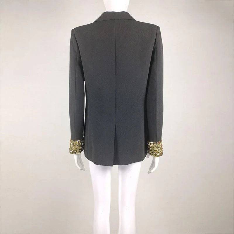 Lenora Long Sleeve Gold Detail Blazer - Hot fashionista