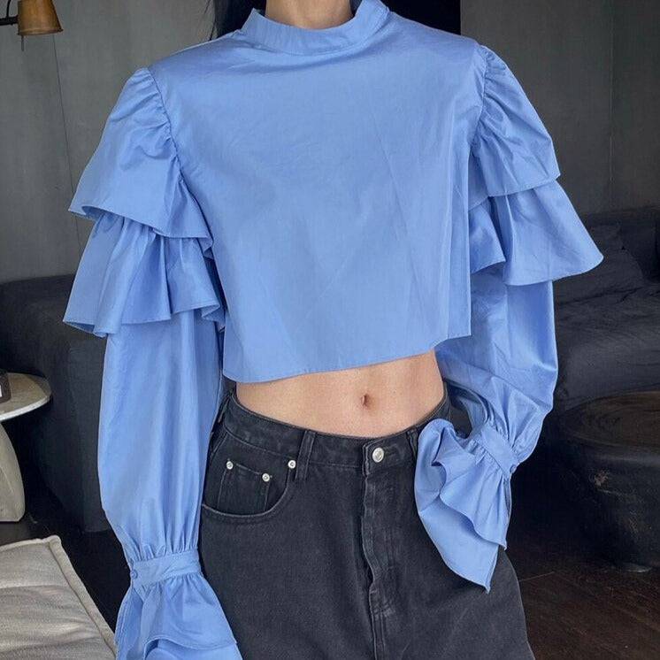 Salma Plain Flare Sleeves Crop Top - Hot fashionista