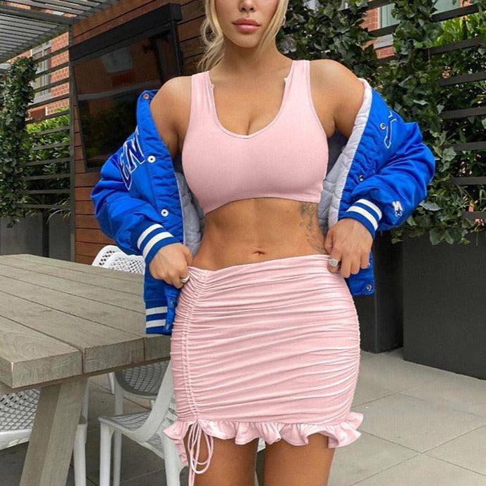 Josephine Sports Bra Top & Ruched Ruffle Hem Skirt Set - Hot fashionista