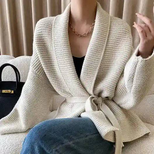 Paulina Long Sleeve Tie Wrap Knit Cardigan - Hot fashionista