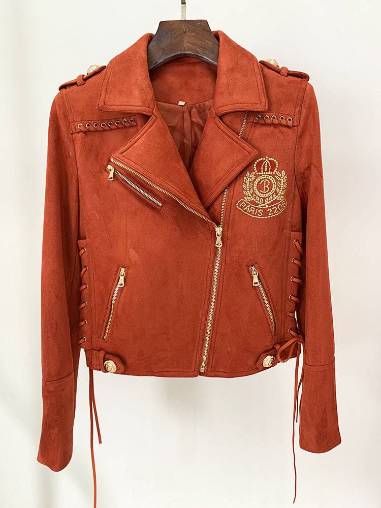 Eliane Lacing Up Tassel Synthetic Suede Leather Jacket