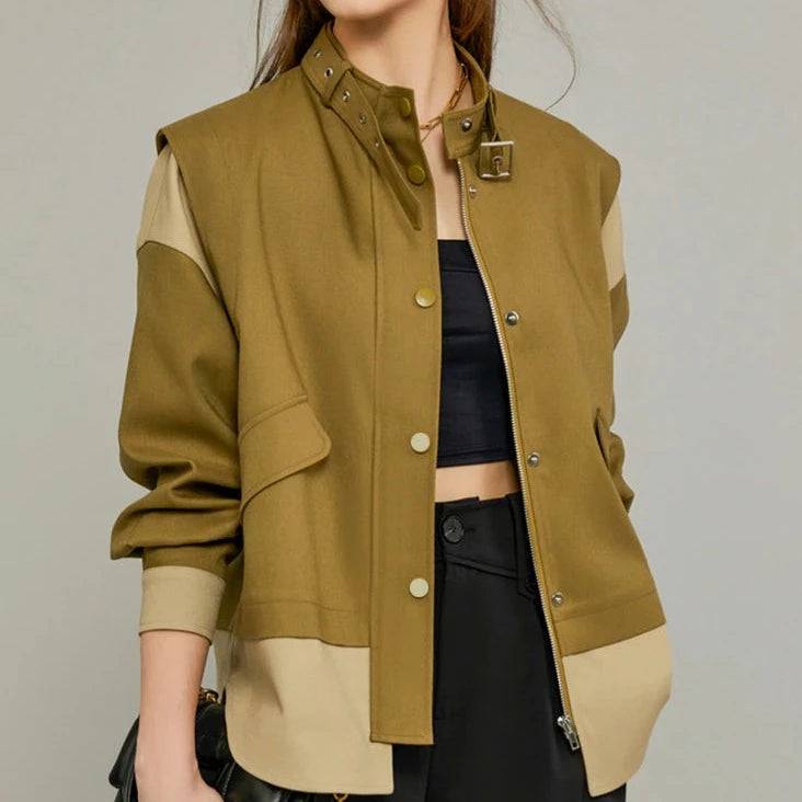 Elora Long Sleeve Patchwork Two-Tone Coats - Hot fashionista