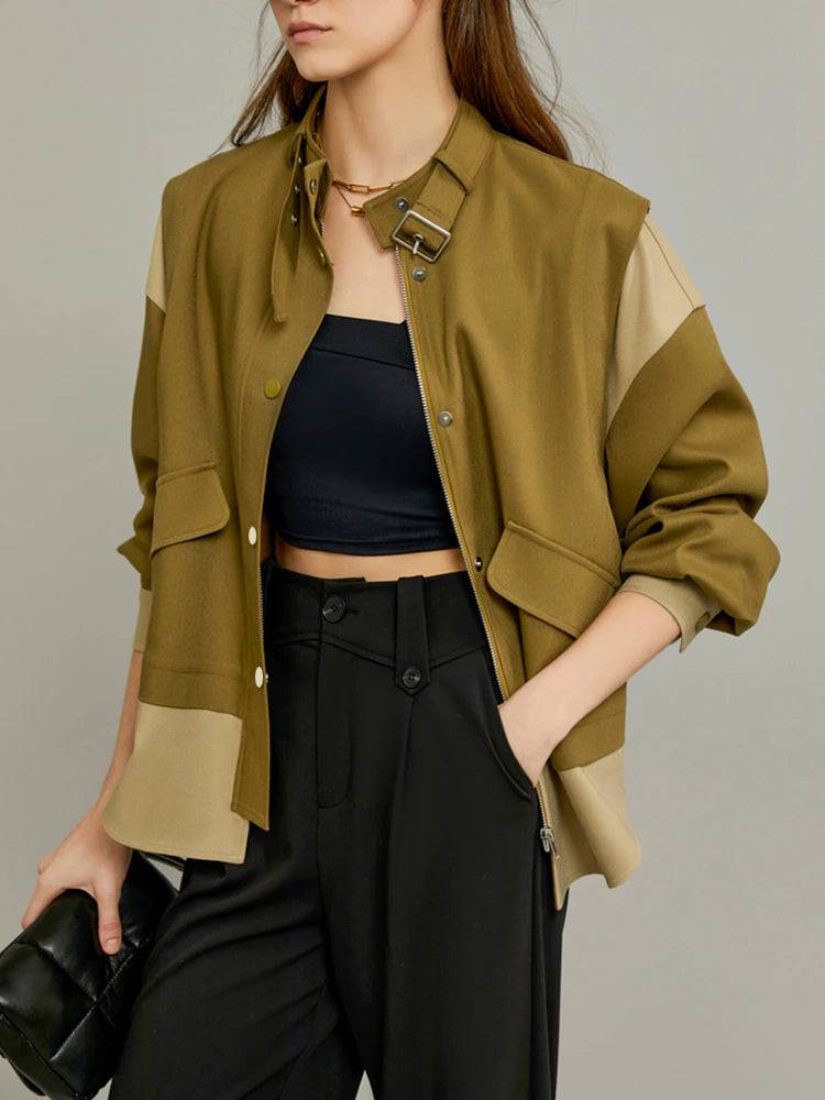 Elora Long Sleeve Patchwork Two-Tone Coats - Hot fashionista