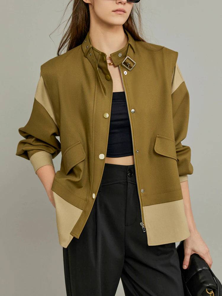 Elora Long Sleeve Patchwork Two-Tone Coats - Hot fashionista