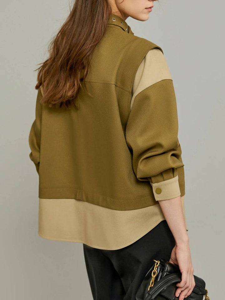 Elora Long Sleeve Patchwork Two-Tone Coats - Hot fashionista