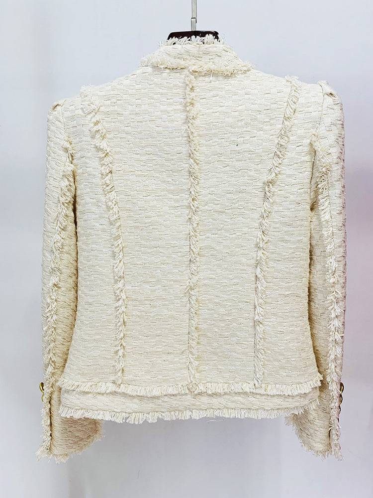 Lisbeth Long Sleeve Fringed Tweed Jacket - Hot fashionista