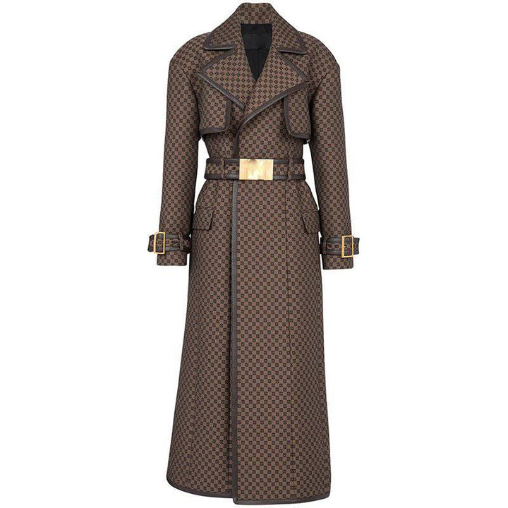 Sadie Long Sleeve Collared Monogram Jacquard Trench Coat - Hot fashionista