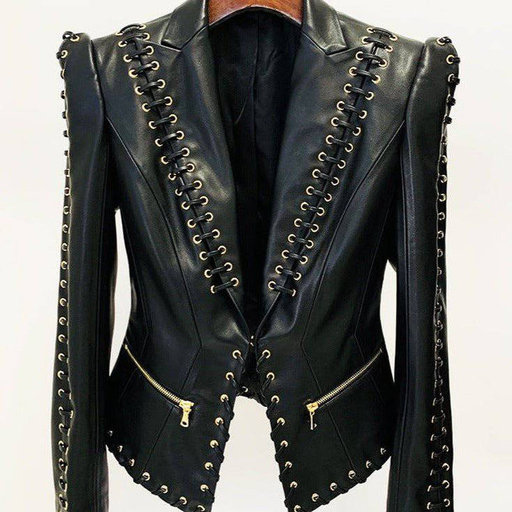 Teddy Long Sleeve Drawstring Leather Jacket - Hot fashionista