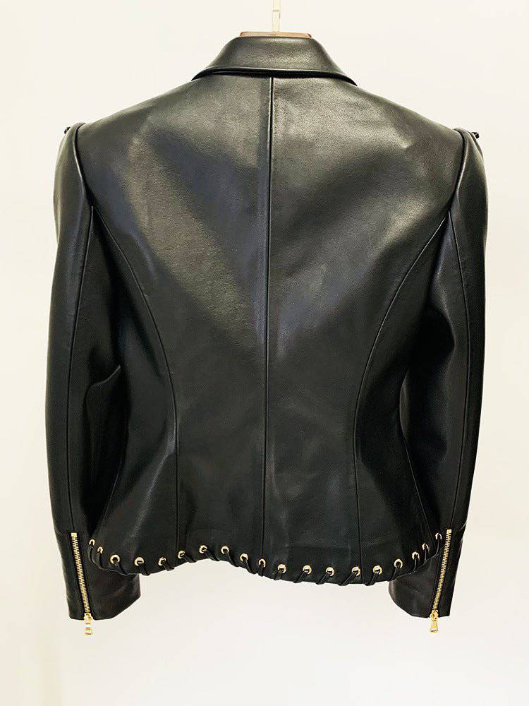 Teddy Long Sleeve Drawstring Leather Jacket - Hot fashionista