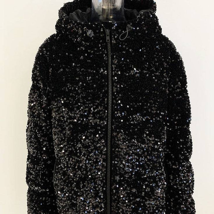 Kamilah Long Sleeve Zip Up Sequins Jacket - Hot fashionista