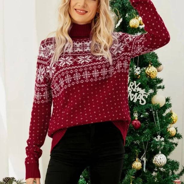 Raegan Vintage Snowflake Print Pullover Sweater - Hot fashionista