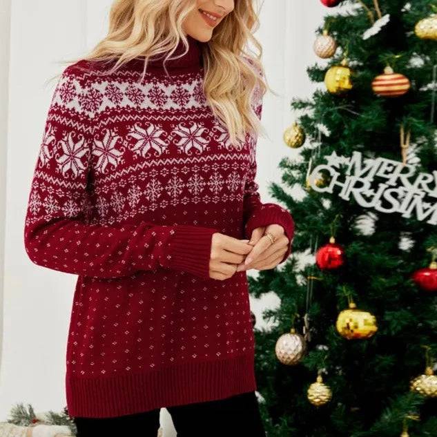 Raegan Vintage Snowflake Print Pullover Sweater - Hot fashionista