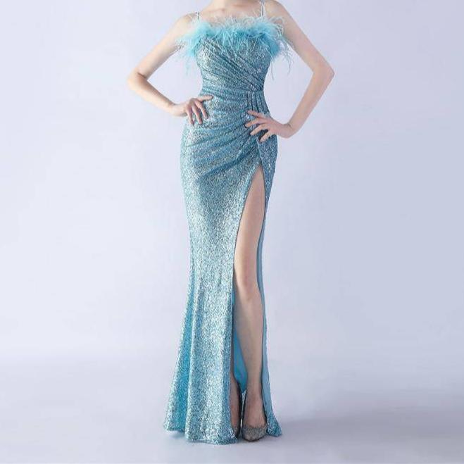 Annabeth Spaghetti Straps Feathered Maxi Dress - Hot fashionista