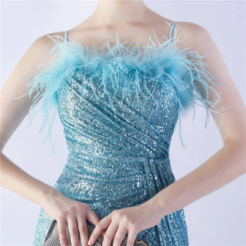 Annabeth Spaghetti Straps Feathered Maxi Dress - Hot fashionista