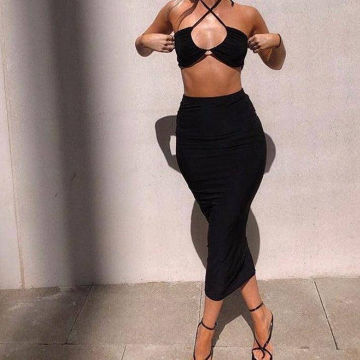 Jennifer Halter Neck Top & High Waist Long Skirt Set - Hot fashionista