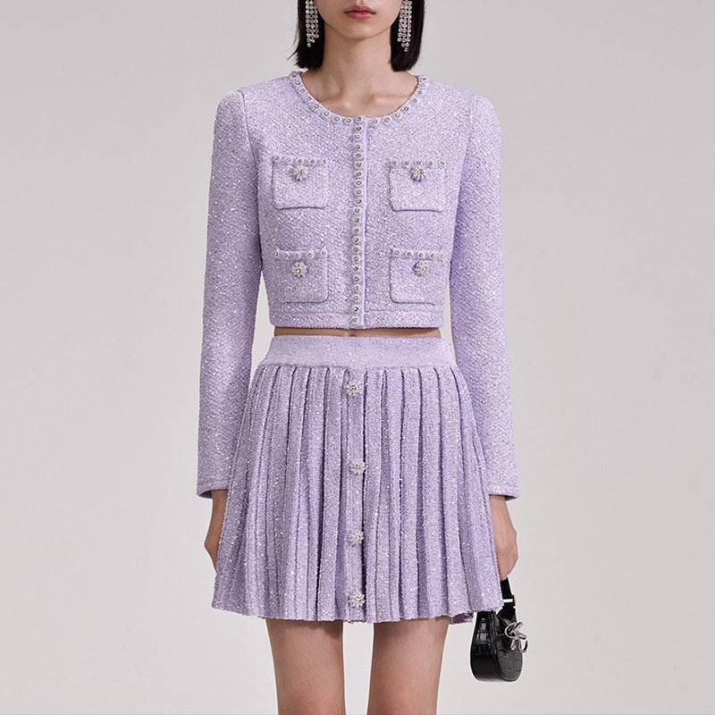 Remi Sequin Embellished Knit Cardigan, Skirt Set - Hot fashionista