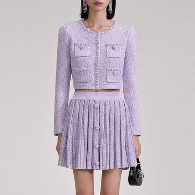 Remi Sequin Embellished Knit Cardigan, Skirt Set