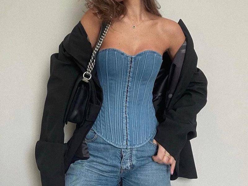 Top corset en denim à lacets Sandy