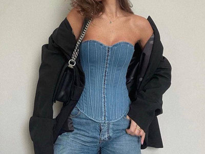 Sandy lace up Denim corset top