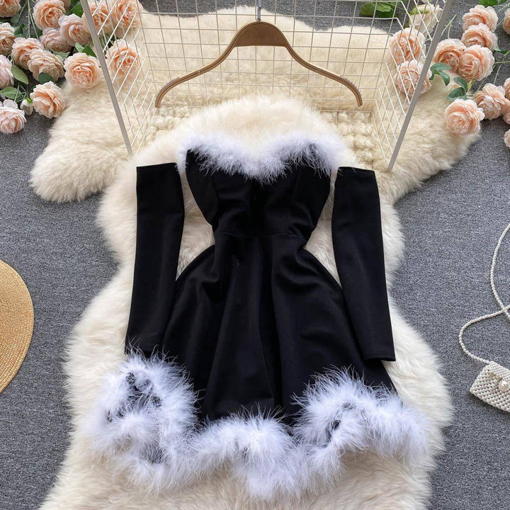 Rowena Strapless Backless Furry Christmas Mini Dress - Hot fashionista