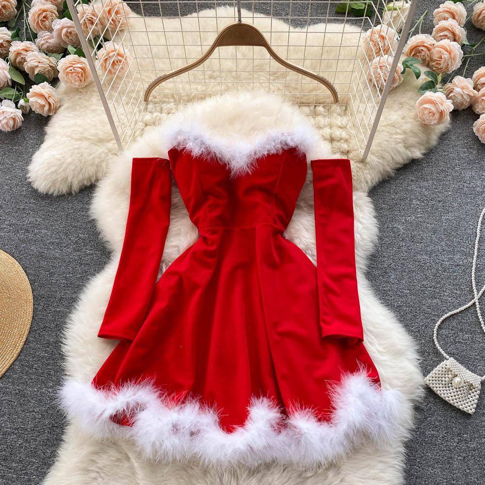 Rowena Strapless Backless Furry Christmas Mini Dress - Hot fashionista