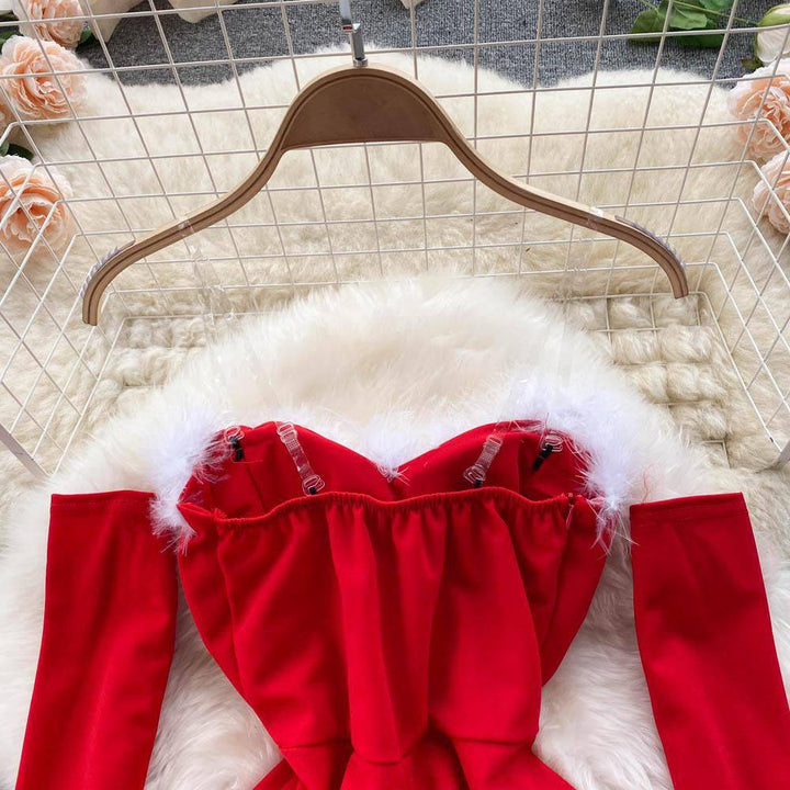 Rowena Strapless Backless Furry Christmas Mini Dress - Hot fashionista