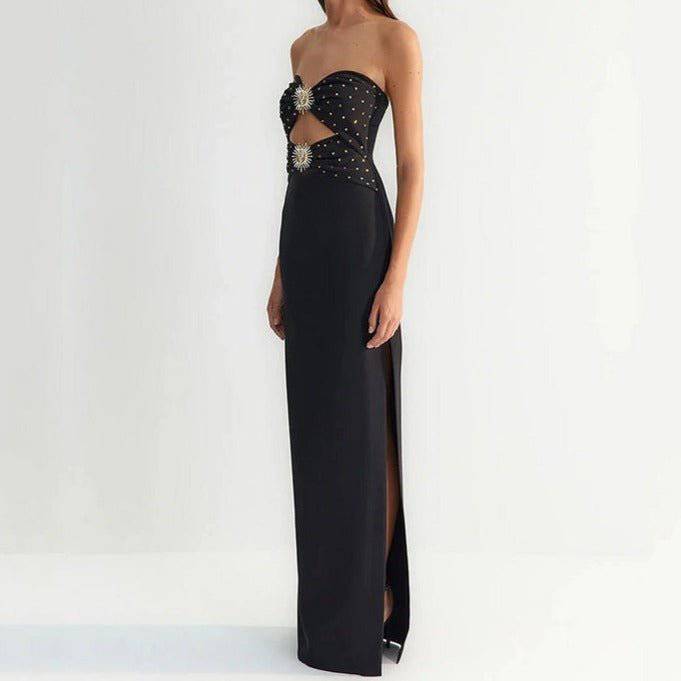 Briar Strapless Jewel Decor High Slit Maxi Dress - Hot fashionista