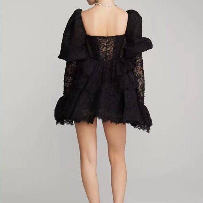 Molly Long Sleeve Lace Corset Ruffle Mini - Hot fashionista