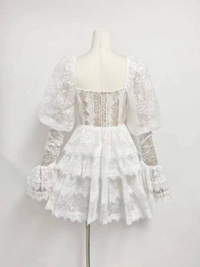 Molly Long Sleeve Lace Corset Ruffle Mini