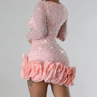 Quinn Long Sleeve Sequined Ruffle Hem Mini Dress