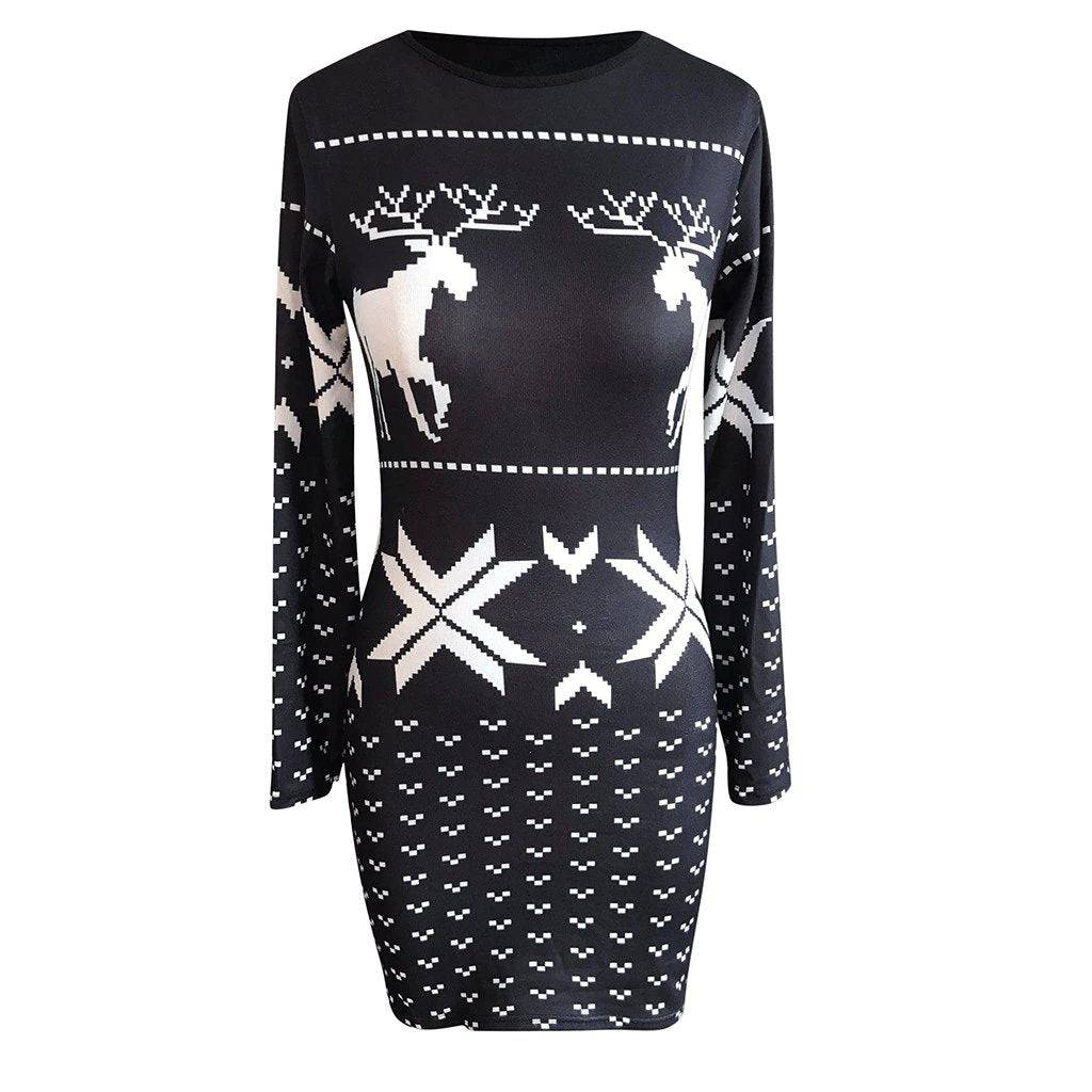 Sarah Long Sleeve Reindeer Print Mini Dress