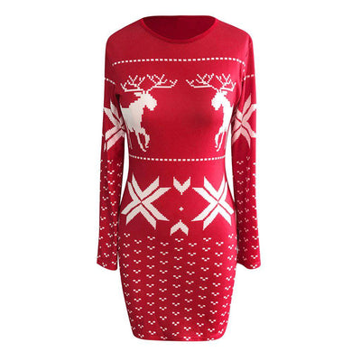 Sarah Long Sleeve Reindeer Print Mini Dress