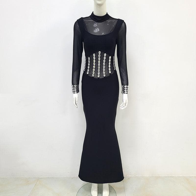 Tammy Long Sleeve Embellished Mesh Maxi Dress