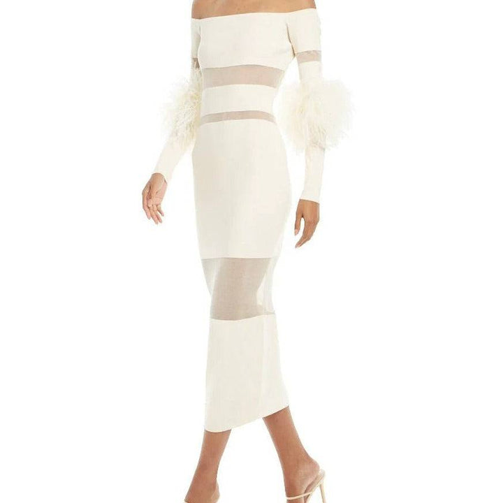 Lana Long Sleeve Feather Midi Dress - Hot fashionista