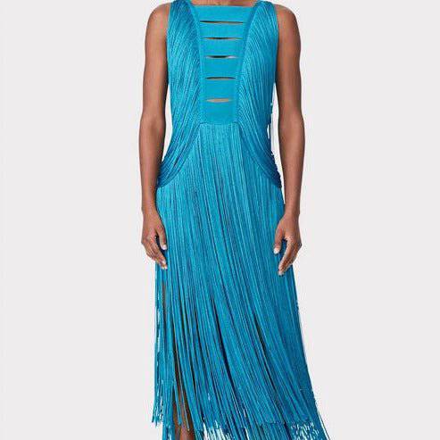 Fannie Sleeveless Sexy Fringed Hem Midi Dress - Hot fashionista