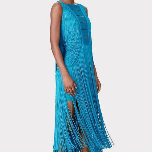 Fannie Sleeveless Sexy Fringed Hem Midi Dress