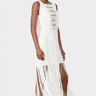 Fannie Sleeveless Sexy Fringed Hem Midi Dress