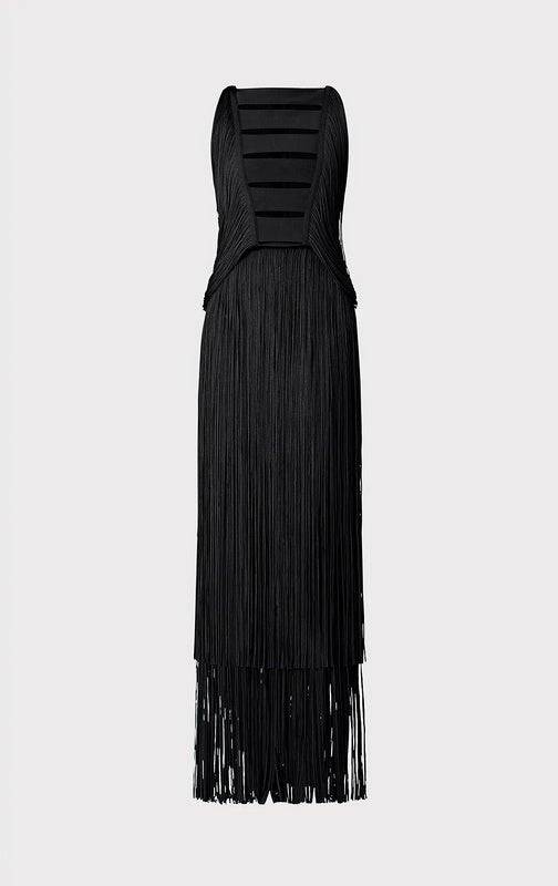 Fannie Sleeveless Sexy Fringed Hem Midi Dress